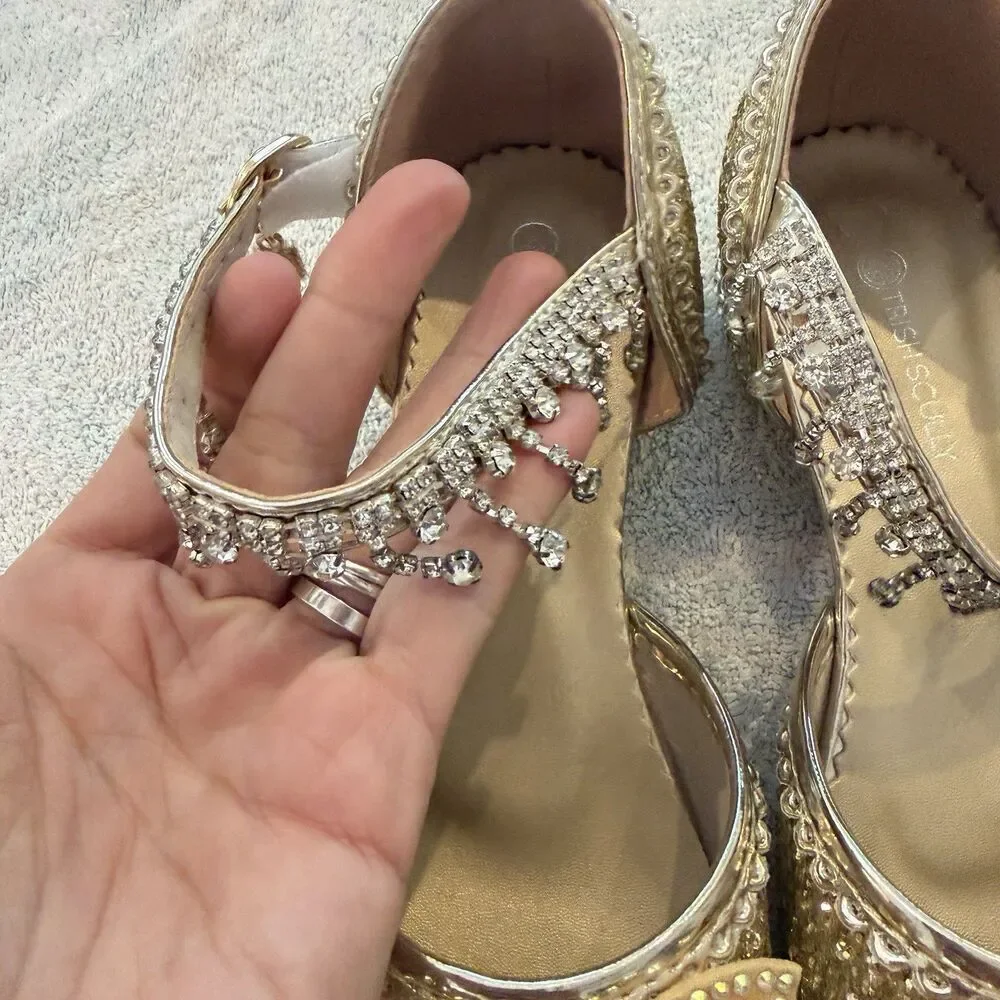 Trish Scully Gold Girls Shoes 4 Heels Butterfly Rhinestone Bling Formal Dance 36